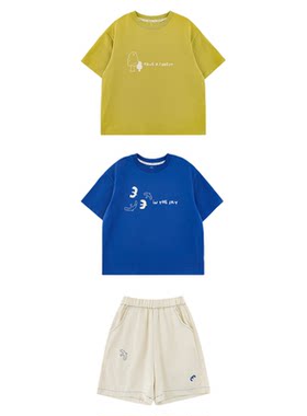 幼悠男童2026夏季套装儿童罗纹圆领10A抗菌T恤凉感莱赛尔梭织短裤