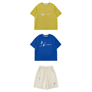 幼悠男童2026夏季套装儿童罗纹圆领10A抗菌T恤凉感莱赛尔梭织短裤