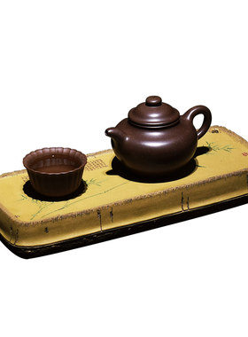 陈真.宜兴紫砂竹节干泡台 可储水长方型精品茶盘 黄松砺砂茗陶