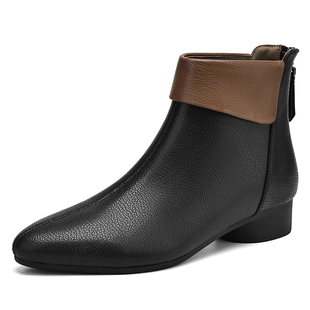 达芙妮法式短靴女2026新款妈妈加绒尖头踝靴马丁靴子女士皮鞋冬季