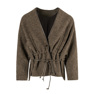 BALIANG「捌樑」 弧 'Arc'连身袖肌理感羊毛混纺开衩大衣上衣外套