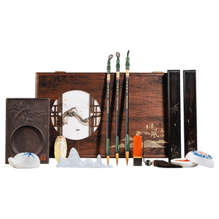 荣宝斋王小卫大师亲制清风为伴文房四宝礼盒笔墨纸砚全套善琏湖笔书法送礼专用砚台墨条镇纸毛笔套装湖笔