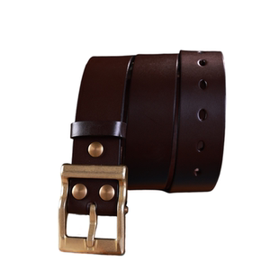 适上5mm加厚4cm加宽一体连接意大利头层牛皮带男真皮铜针扣裤腰带