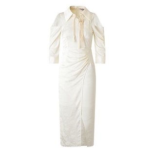 【奥莱】MAXRIENY国风新中式盘扣连衣裙改良旗袍开衩缎面裙