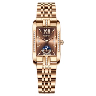 skmei时刻美品牌方形女士手表钢带手表女镶钻石英表防水广州腕表