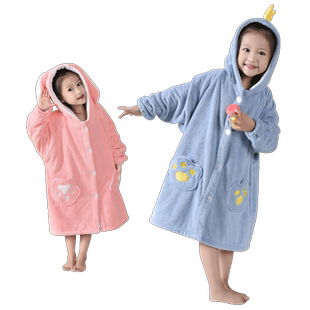 毛毛雨儿童浴袍可穿式四季浴巾女男孩洗澡斗篷吸水速干小宝宝浴衣