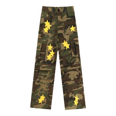 工装牛仔裤星星迷彩阔腿拖地裤