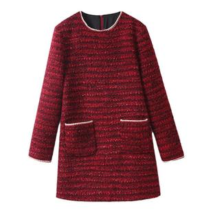 谁穿谁美~优雅高级法式小香风羊毛粗花呢显瘦直筒h型连衣裙