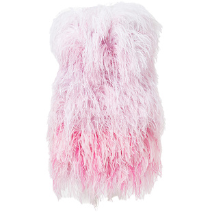 LEEDY＆ME高奢重工万根羽毛抹胸短款礼服裙结婚敬酒服连衣裙显瘦