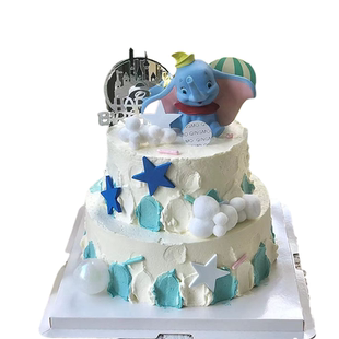 儿童节蓝色搪胶小飞象蛋糕装饰摆件大象生日甜品台派送装饰摆件