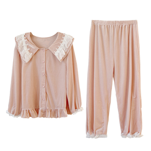 BIEN薄绒睡衣女秋冬季金丝绒单面绒家居服可外穿娃娃领公主风套装