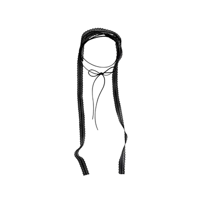 法式双层蕾丝飘带系脖长条丝巾~