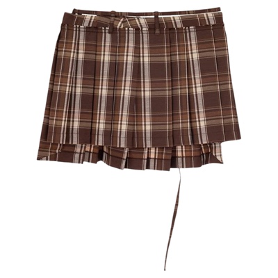 ACNE STUDIOS 秋冬女士学院风不对称格子短裙银泰百货精品301574