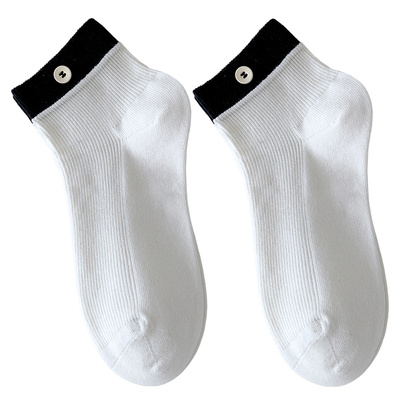 撞色纽扣袜子女款夏季薄款中筒袜