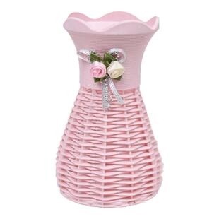 仿藤编小花篮客厅鲜花假花仿真花插花花瓶塑料迷你摆件装饰干花盆