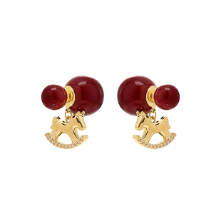 新年红色耳环女秋冬高级感过年耳钉2026年新款本命年喜庆耳坠耳饰