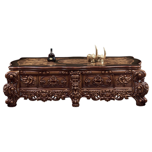 欧式大理石茶几美式全实木雕花茶桌别墅客厅带玻璃台面沙发大茶桌