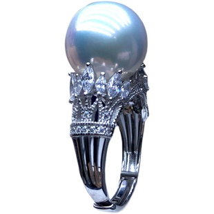 媲美澳白 天然淡水珍珠戒指13-14毫米 正圆高强光白色 可调节指环