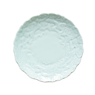 景德镇  湖田影青葵口仙鹤祥云壶承茶承壶垫壶拖干泡台陶瓷茶点盘