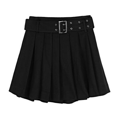 sdeer圣迪奥女装时尚百褶腰带毛呢黑色短裙S20481312