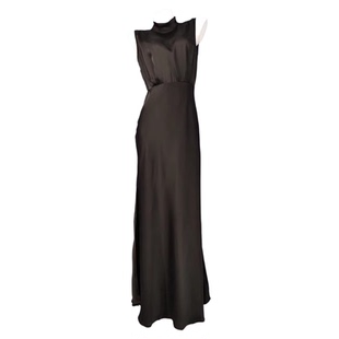 欧美范高端质感LU家光滑时尚立领礼服裙高开叉名媛派对年后连衣裙