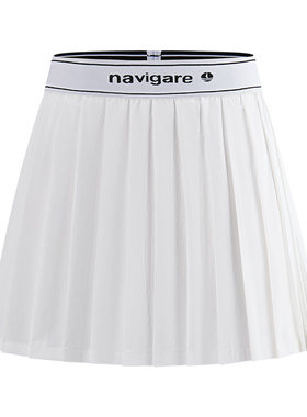 Navigare小帆船2026夏季户外运动休闲女士松紧腰白色百褶A字短裙