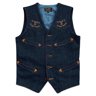 双马蹄刺绣+手绘美式复古牛仔马甲