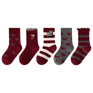 女童安可拉红袜子秋冬季新款棉袜韩系ins复古中筒袜中大童女孩