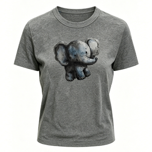 Ctanearth高支精梳棉T恤女2026夏季艺术动物印花通勤百搭打底衫