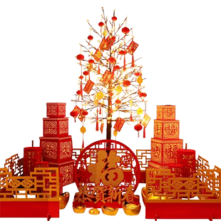2026马年元旦树灯新年装饰场景布置商场橱窗美陈年会银行堆头摆件