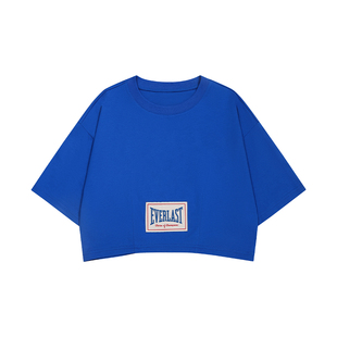 美国EVERLAST拳击女款运动t恤 短款露脐纯棉显瘦健身瑜伽短袖上衣