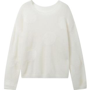 【羊毛】播冬季白色圆领针织衫女松弛温柔毛衣DDR4SD5064