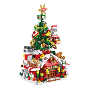 儿童益智拼装积木圣诞玩具火车模型小颗粒男孩拼图麋鹿圣诞节礼物