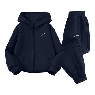 贵人鸟童装男童运动套装春秋装大童帅气加绒连帽外套儿童春季裤子