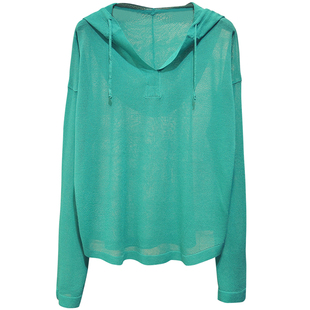 春夏季冰丝薄款长袖套头连帽针织衫外套女装宽松空调防晒罩衫上衣