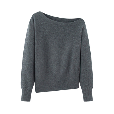 瘦长袖露肩斜领针织衫女毛衣