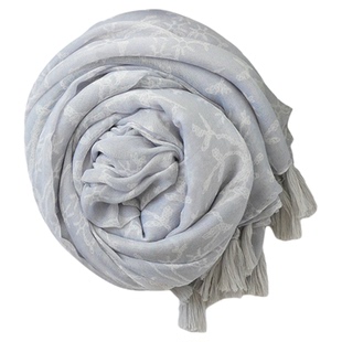 那时云淡 素色花草棉麻围巾 恬淡文艺2025年春新款丝巾空调薄披肩