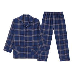 三枪女士情侣长袖全棉格子长袖长裤春秋睡衣两件套纯棉家居服套装