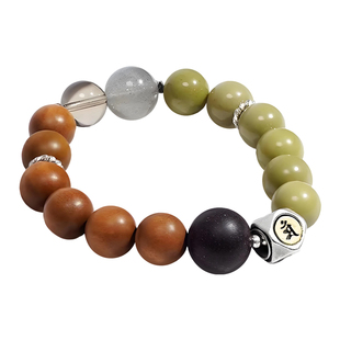 普陀山喜乐天然粉晶老山檀手串顺遂无虞合香珠月光石男女情侣手链