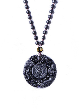 龙虎山法物龙凤呈祥吊坠黑曜石八卦项链太极貔貅挂件护身符男女款