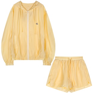 落落狷介 夏装搭配一整套时尚套装裤黄色防晒套装女两件套装上衣