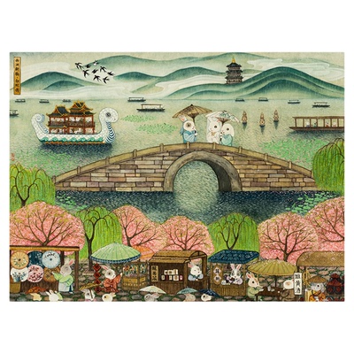 3djp古典手绘画平面拼图1200片