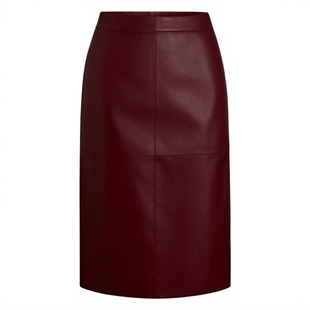 EVAOUXIU摩登时髦复古红绵羊皮半裙25秋冬新款高腰显瘦直筒中长裙