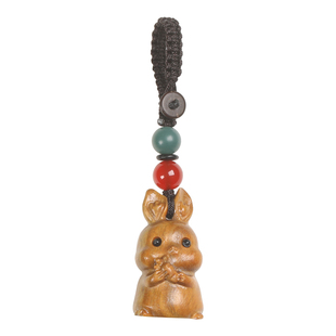 绿檀木兔子汽车钥匙扣挂件吊坠男女情侣精致可爱钥匙链手机挂饰绳