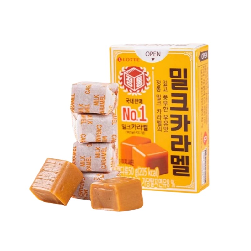韩剧同款乐天milkcarmel焦糖牛奶味太妃糖巧克力味软糖糖果零食