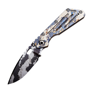 美国STRIDER挺进者正品限定SMF手工激光迷彩钛合金战术粉末钢折刀