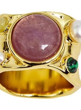 中古时尚紫色天然石珍珠戒指