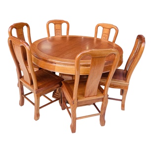 红木餐桌菠萝格木圆台中式实木饭桌配6椅1.2米1.3客厅桌台厂直销