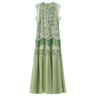 新中式轻国风版钉珠刺绣亮片气质长裙轻奢高级感流苏连衣裙 N6053