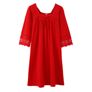 莫代尔棉睡裙女春秋季薄款长袖高级感本命年结婚睡衣超柔软连衣裙